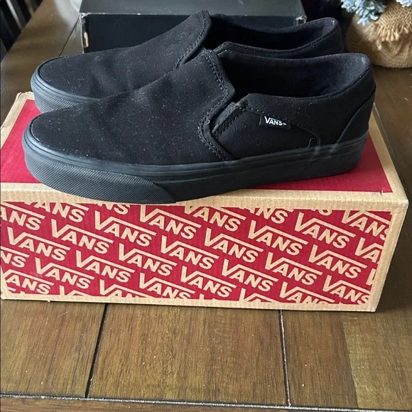 Vans Asher canvas black/black slip-on shoes size women's 7 - Picture 4 of 9